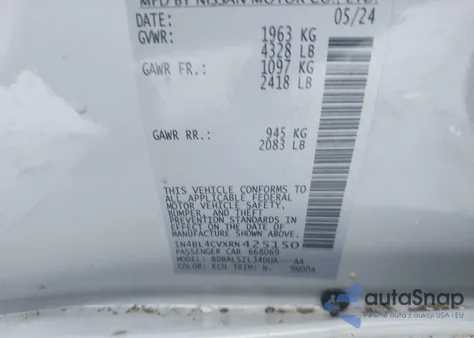 2024 Nissan Altima Sr Fwd z USA, uszkodzony, nr VIN 1N4BL4CVXRN425150